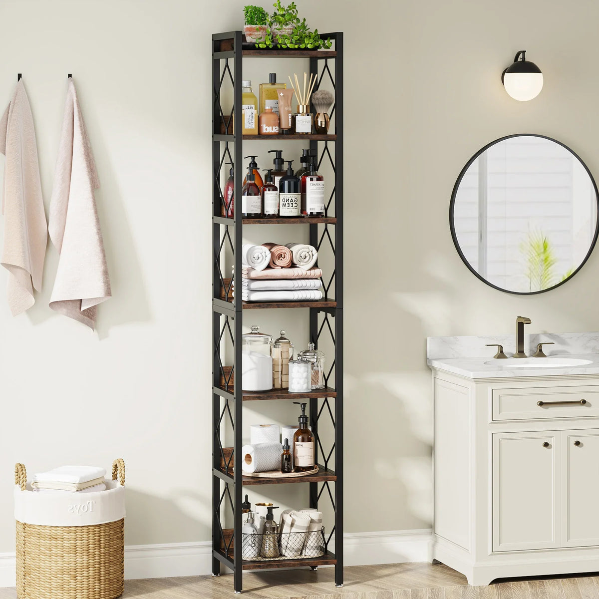 Tribesigns Tall Narrow Freestanding Bookshelf for Small Spaces
