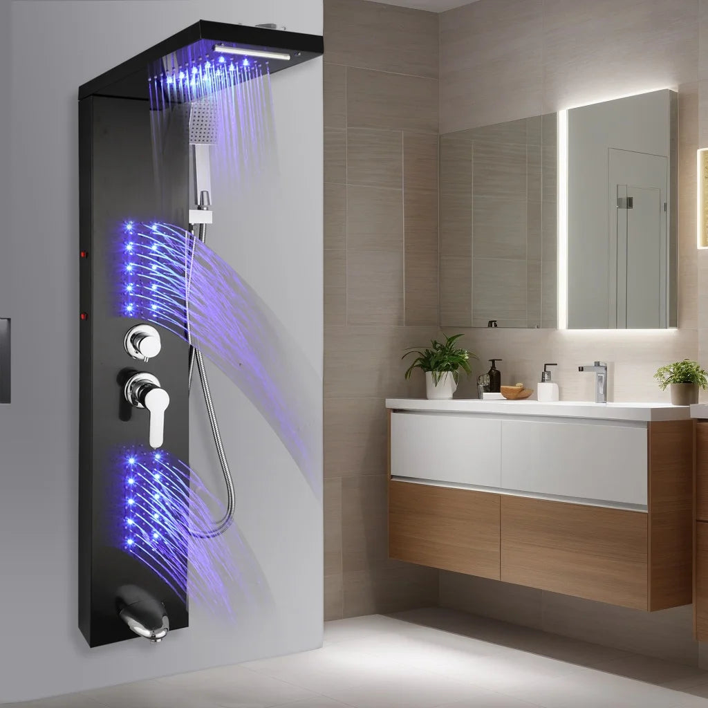 Stainless Steel Shower Panel With LED Head And Body Jets