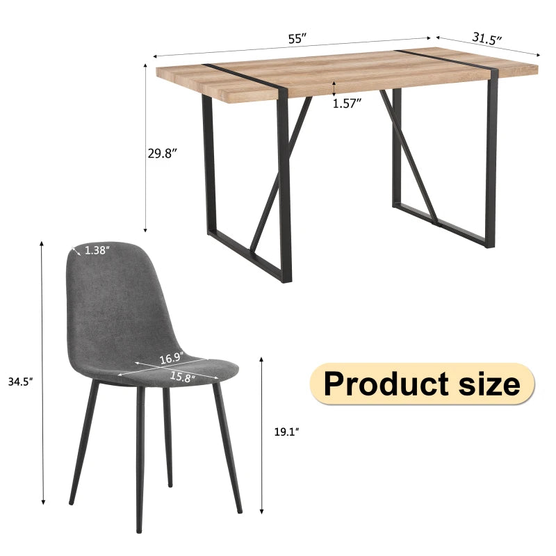 Rustic Industrial Dining Table and Upholstered Chair Set