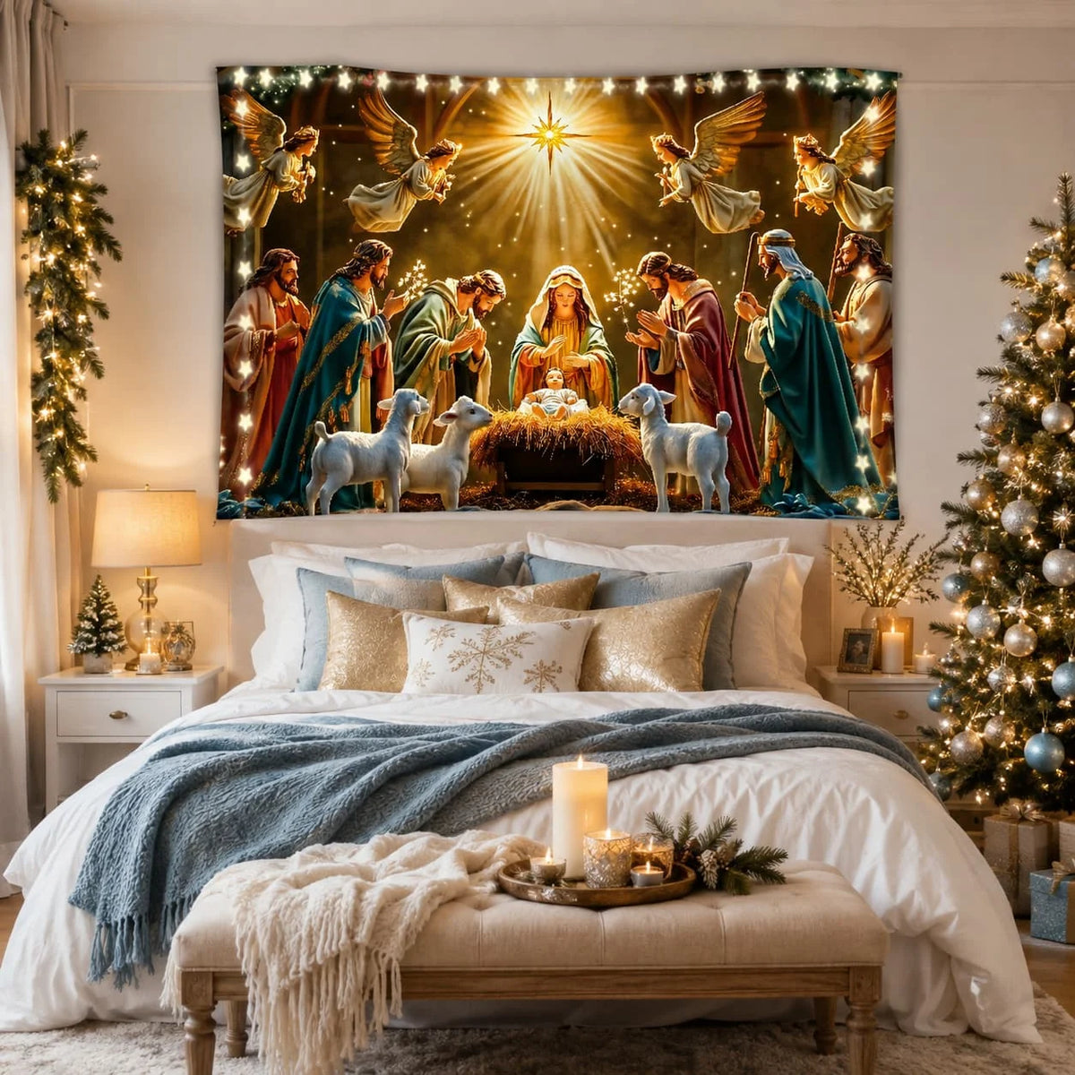 Nativity Scene Tapestry, Christmas Religious Wall Hanging Decor