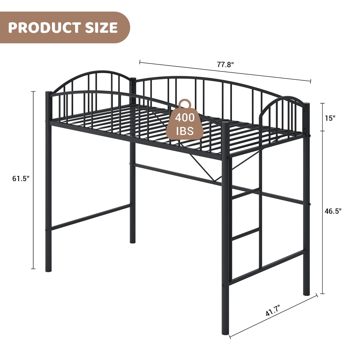 GarveeLife Heavy Duty Metal Loft Bed Frame With Guardrail