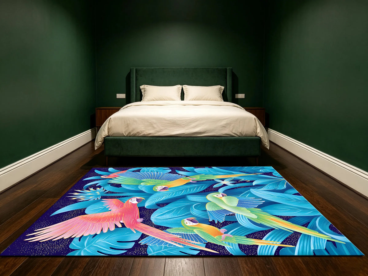 Large Area Rug Tropical Leaf Parrot Print Soft Velvet Smooth Living Room Bedroom Home Decor Area Rug