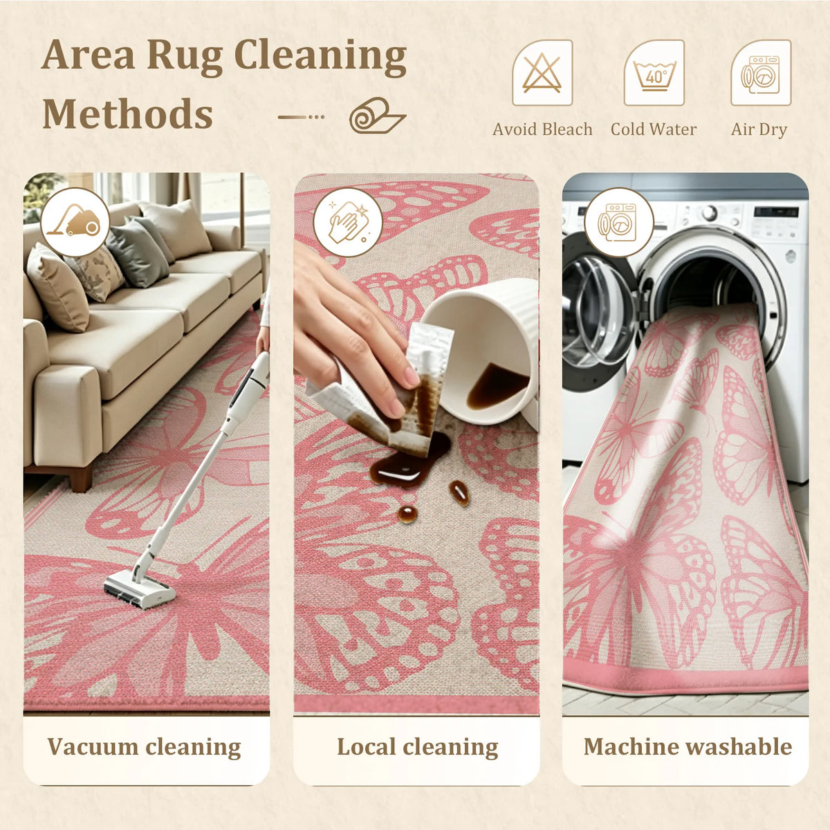 Soft Velvet Butterfly Rug With Non Slip Backing, Machine Washable