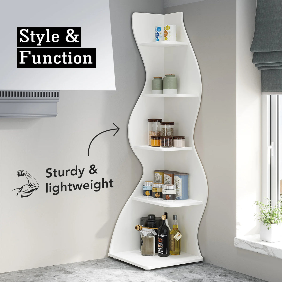 Tribesigns Modern Five Tier Corner Bookshelf Storage and Plant Stand