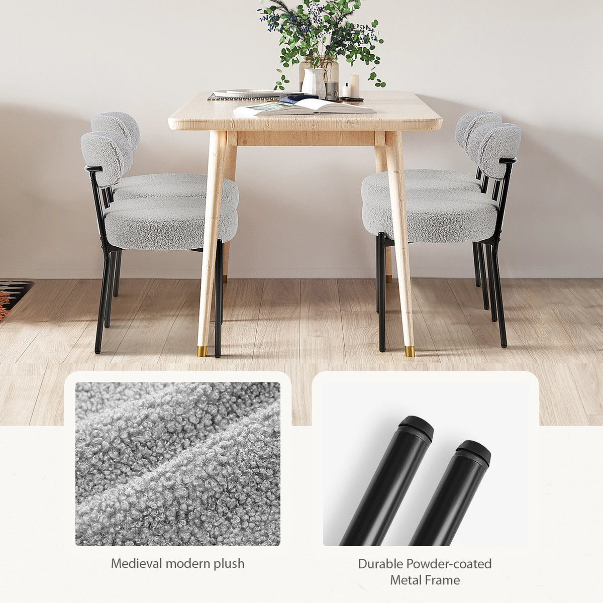 JHK Ergonomic Dining Chairs with Curved Backrests and Metal Legs