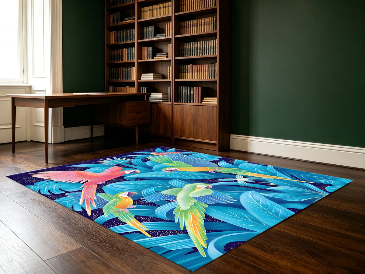 Large Area Rug Tropical Leaf Parrot Print Soft Velvet Smooth Living Room Bedroom Home Decor Area Rug