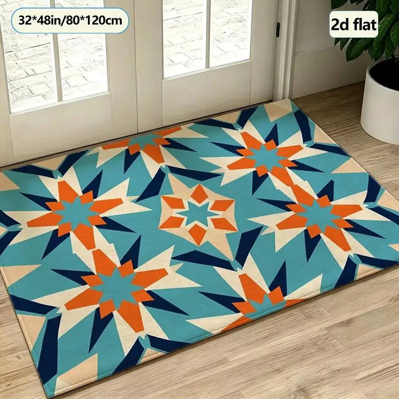 Boho Star Geometric Carpet Flooring, Southwestern Tribal Style Area Rug for Living Room Bedroom Home Decor