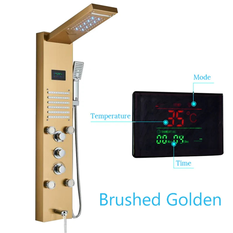 Shinesia LED Shower Panel With Massage Jets And Rainfall Faucet