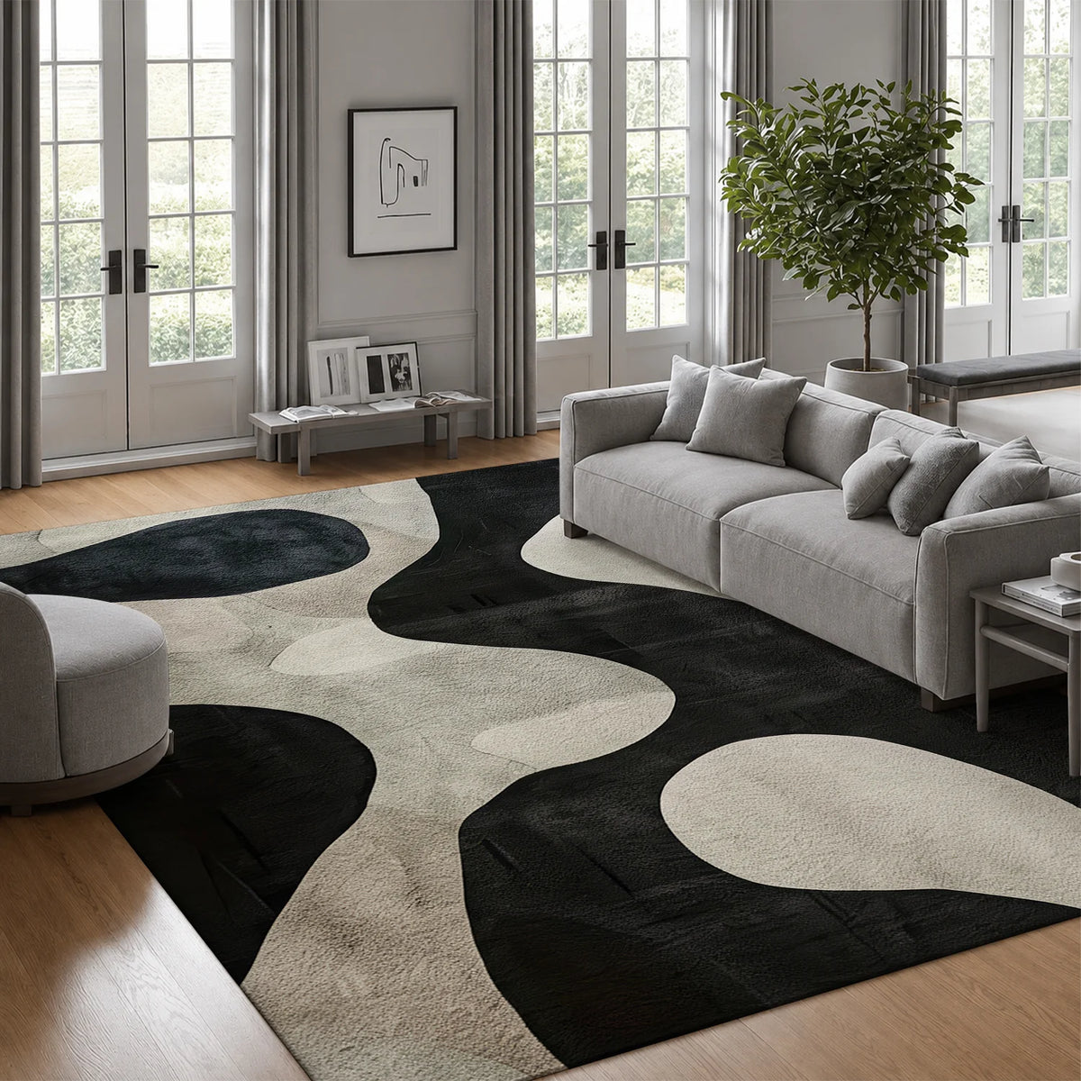 Machine Washable Velvet Abstract Rug With Non Slip Backing