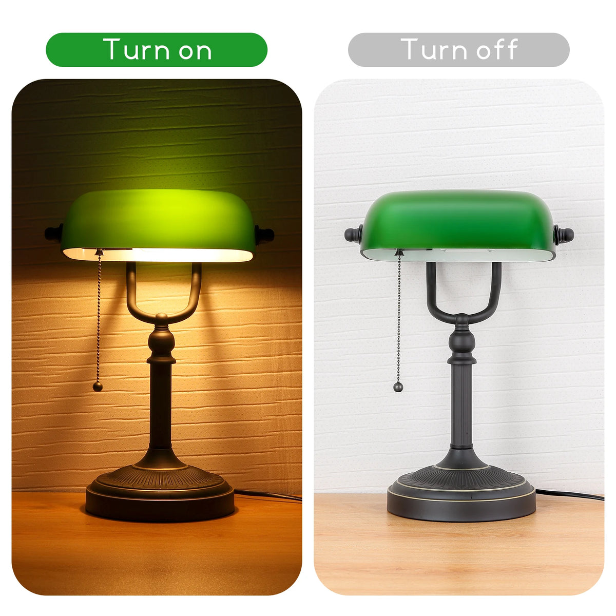 Green glass banker lamp table lamp with Chian switch E27/E26 Desk Lamp