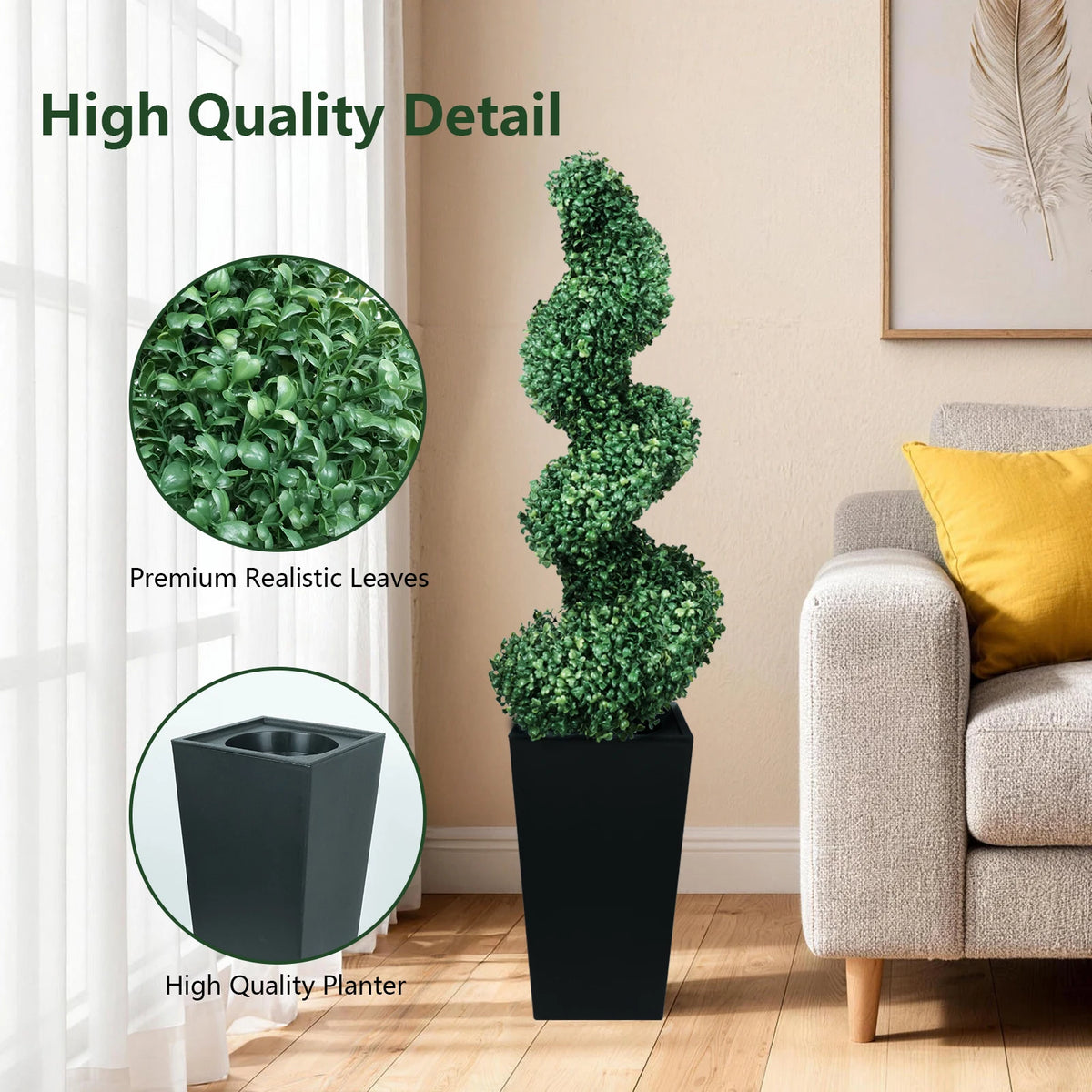 Olitree Artificial Boxwood Spiral Topiary Trees With Planters for Home