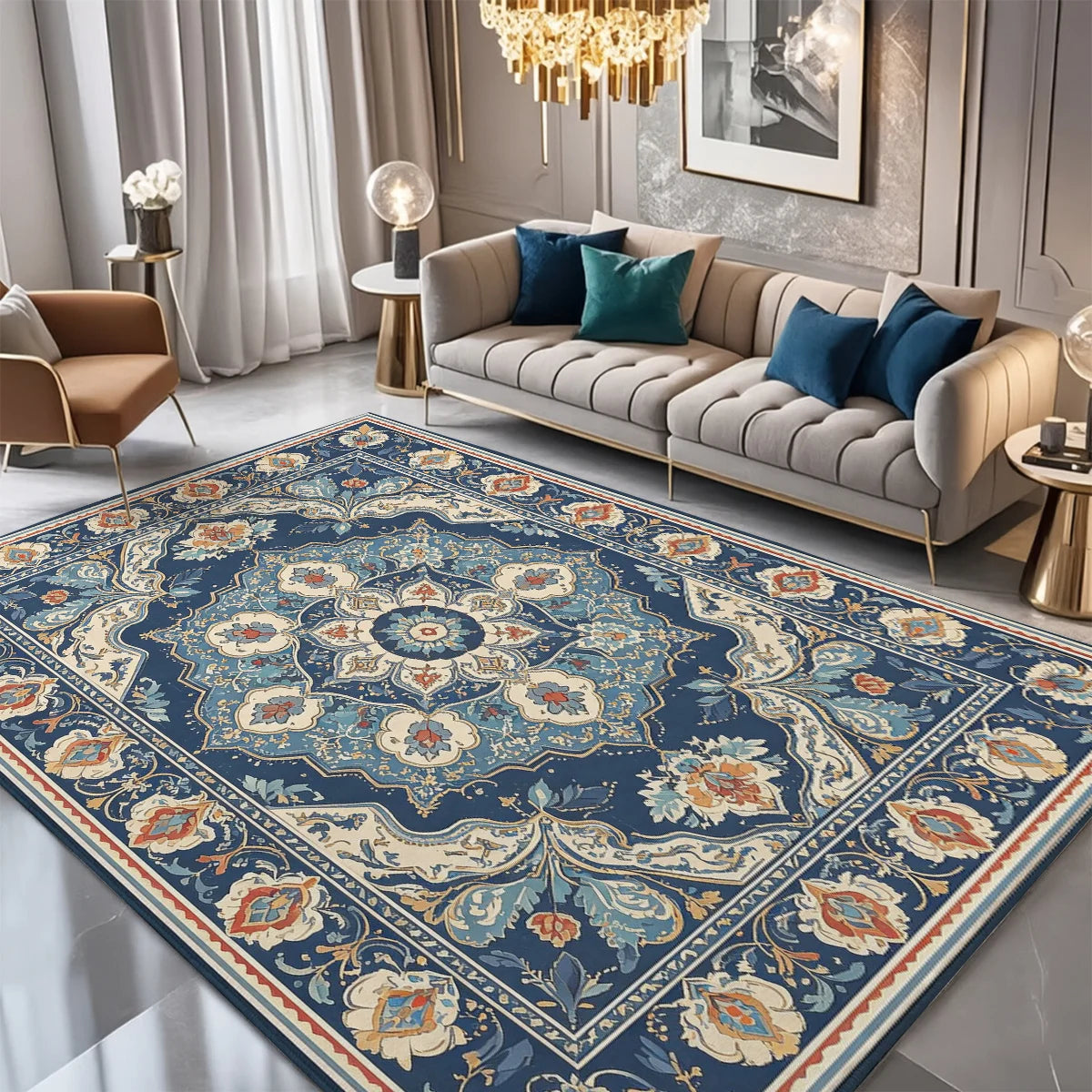 Vintage Persian Floral Velvet Rug, Machine Washable Non Slip Carpet