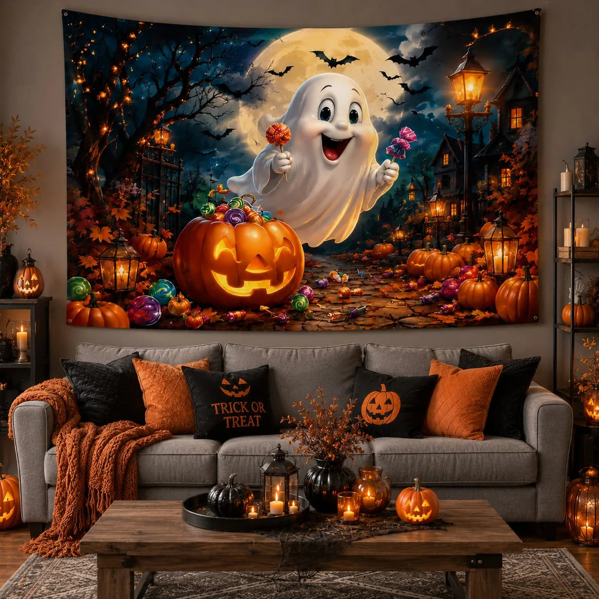 Halloween Ghost Pumpkin Door Banner for Candy Hunt Party Decor
