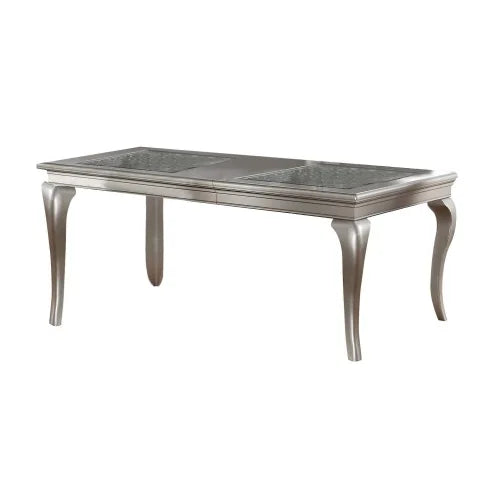 Rectangular Glass Top Dining Table Set With Tufted Side Chairs