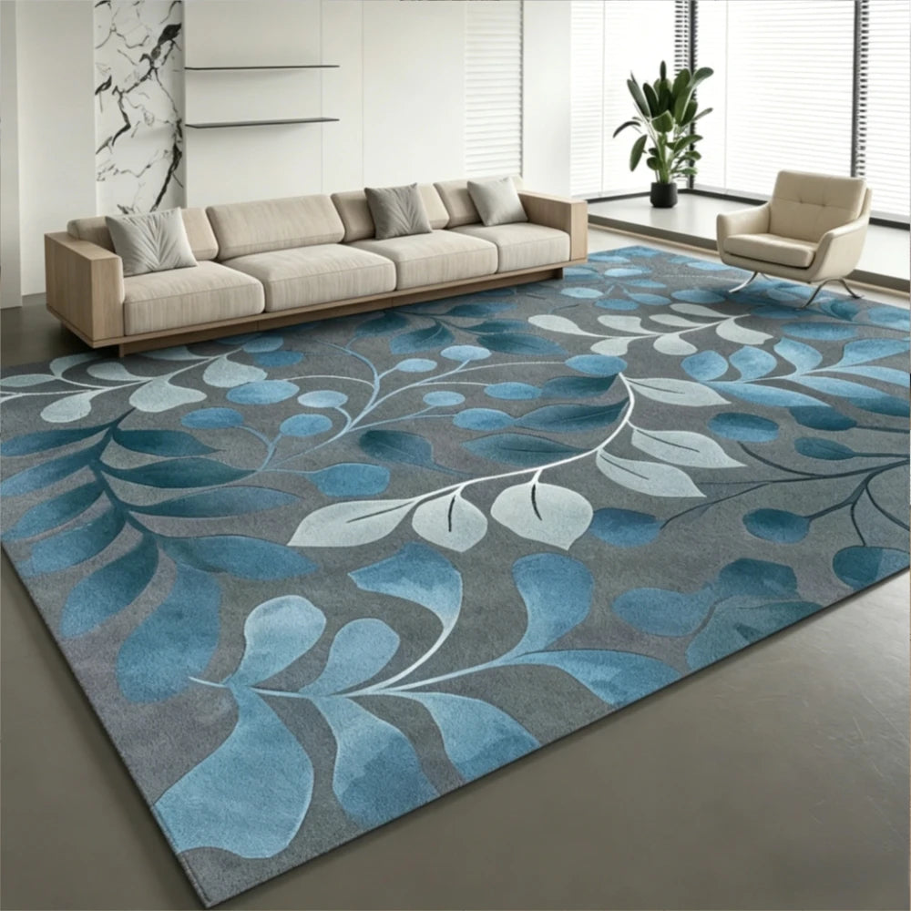 Leaf Pattern Washable Area Rug With Non Slip Rubber Backing