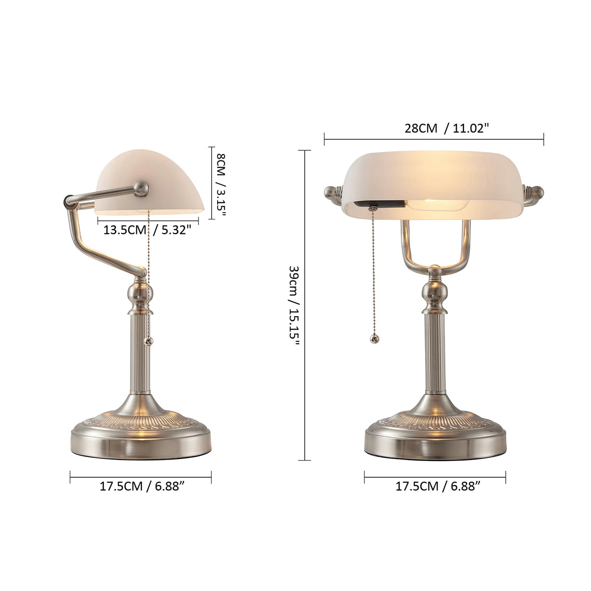 Green glass banker lamp table lamp with Chian switch E27/E26 Desk Lamp