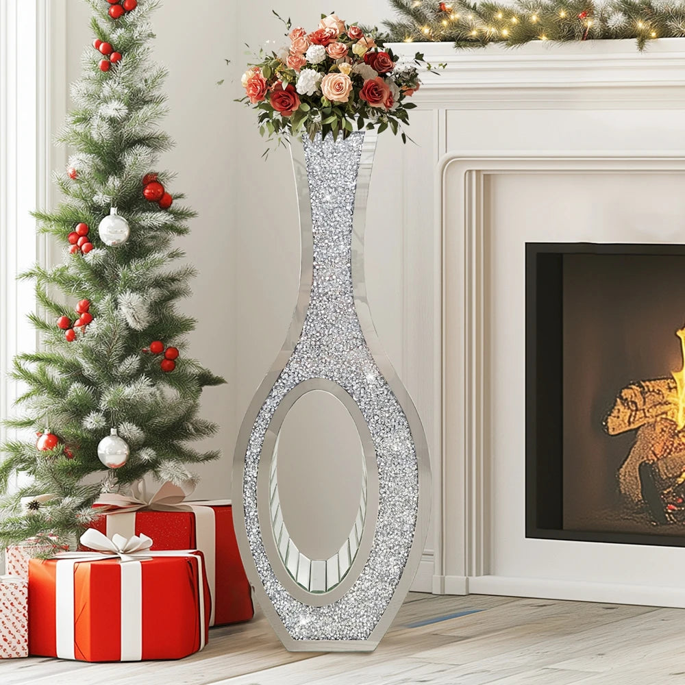 Mirrored Crush Diamond Decorative Floor Vase for Floral Arrangements