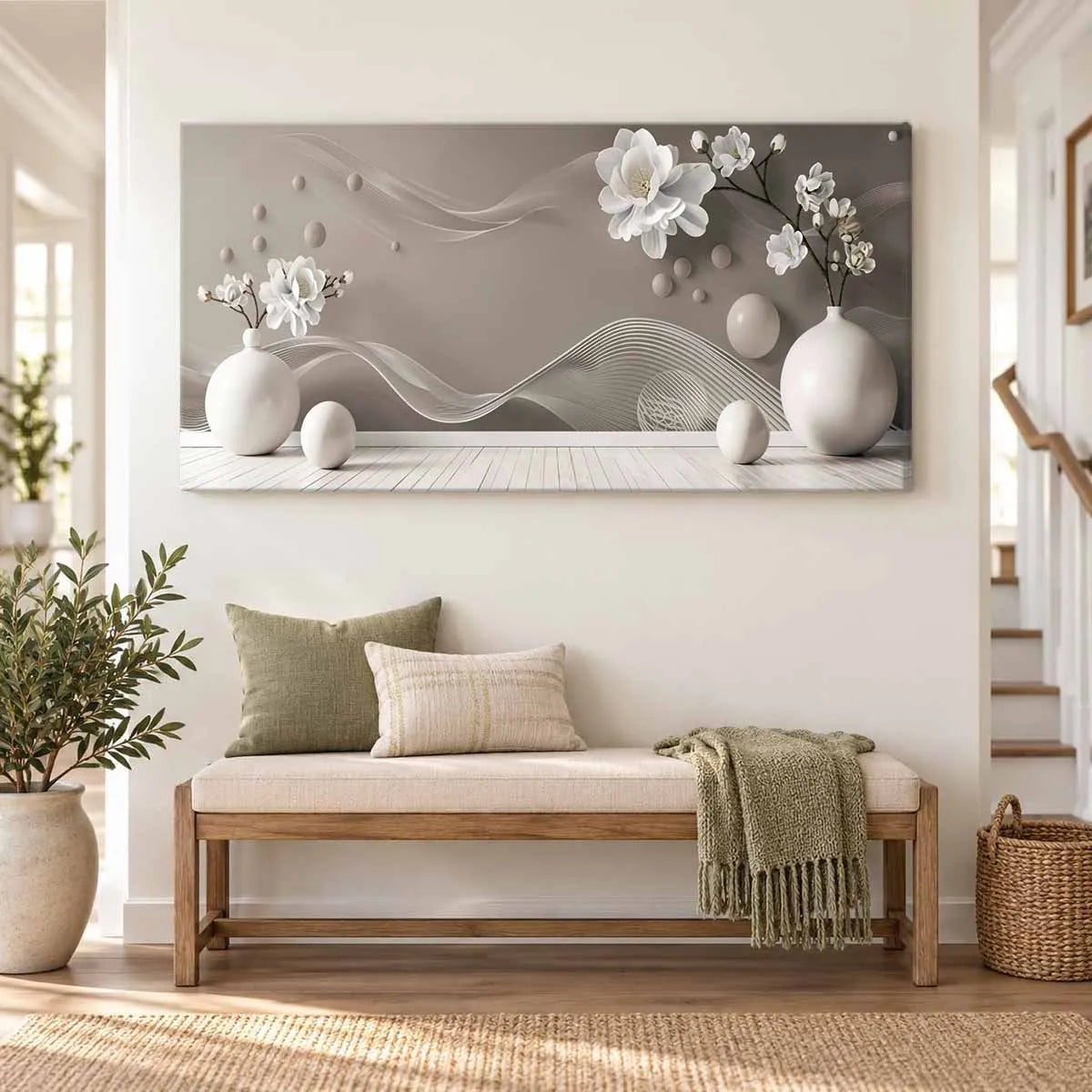 Abstract Magnolia Vase Canvas Wall Art Framed Gallery Wrapped Print