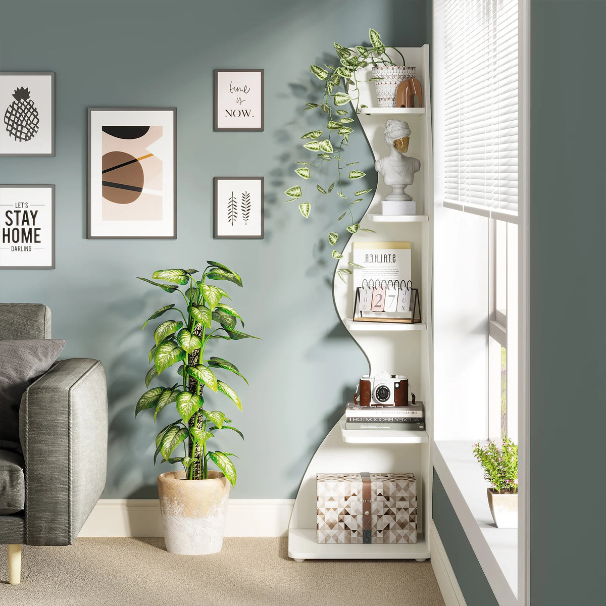 Tribesigns Modern Five Tier Corner Bookshelf Storage and Plant Stand