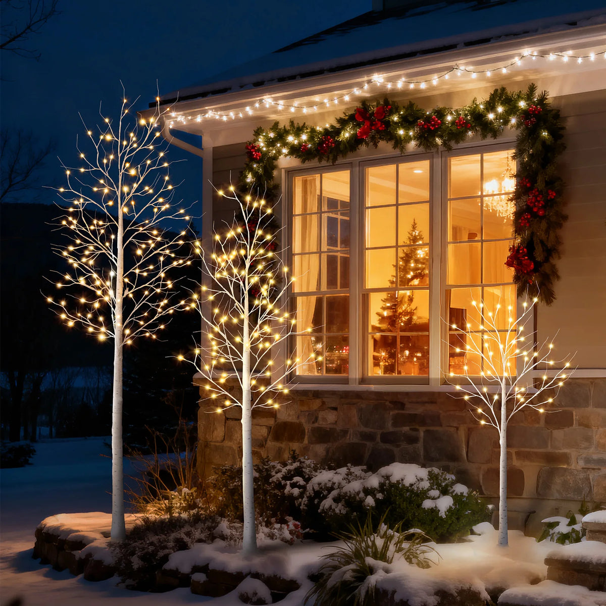 DR.PLANZEN Artificial Lighted Birch Tree for Holiday Home Decor