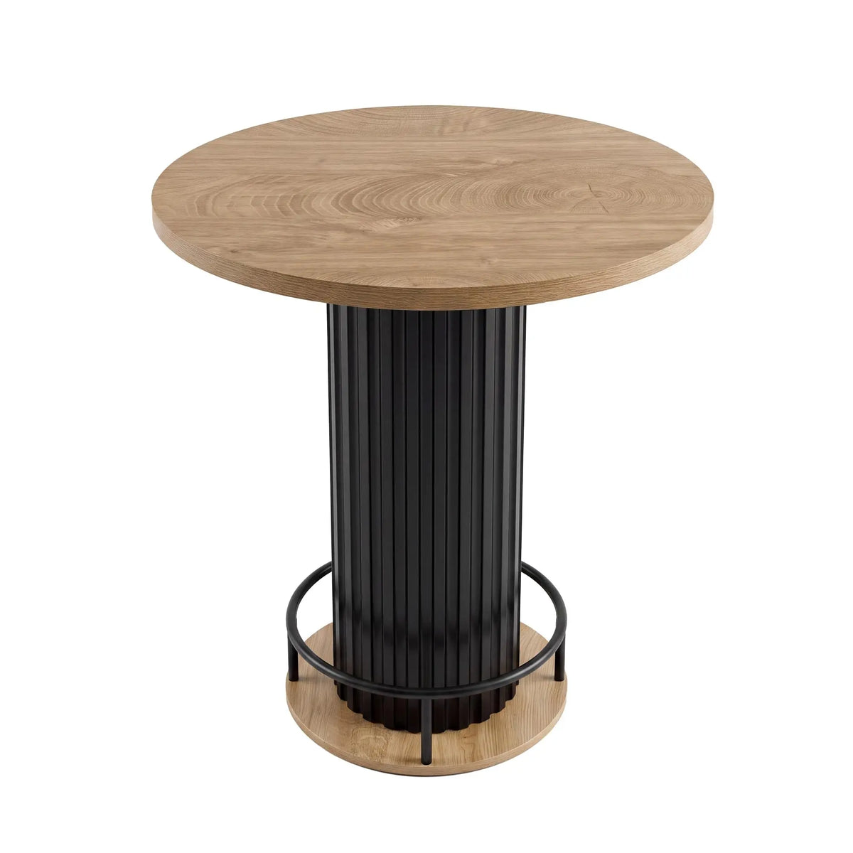 31.5 Inch Round Bar Table, 39.4 Inch High Bistro Pub Table With Iron Wave Base, Footrest, Wood Grain Top For Small Spaces Home