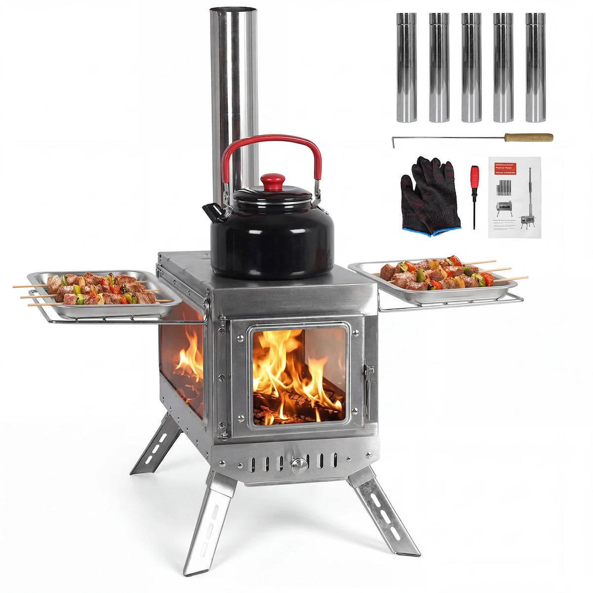APWIKOGER Weatherproof Camping Stove with Chimney Pipe for Outdoor Heating