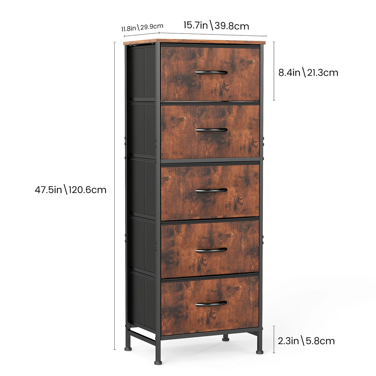 JHK 5 Drawer Fabric Dresser For Bedroom Storage Cabinet