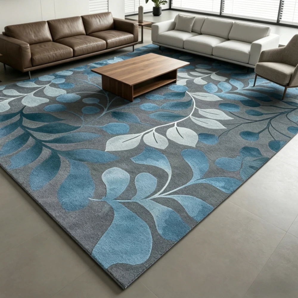 Leaf Pattern Washable Area Rug With Non Slip Rubber Backing