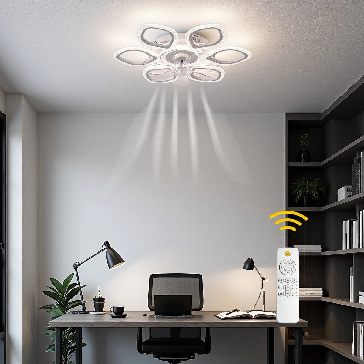 Ceiling Fan Light with 6-Petal Design, 6 Wind Speed Settings, Stepless Dimming, Timer Function, Reversible Motor, Suitable for Both Winter and Summer Use, Ideal for Bedrooms, Living Rooms, and above Dining Tables