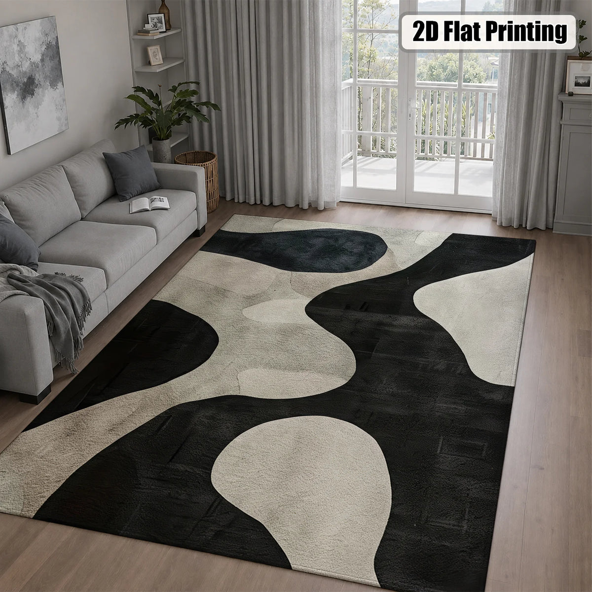 Machine Washable Velvet Abstract Rug With Non Slip Backing