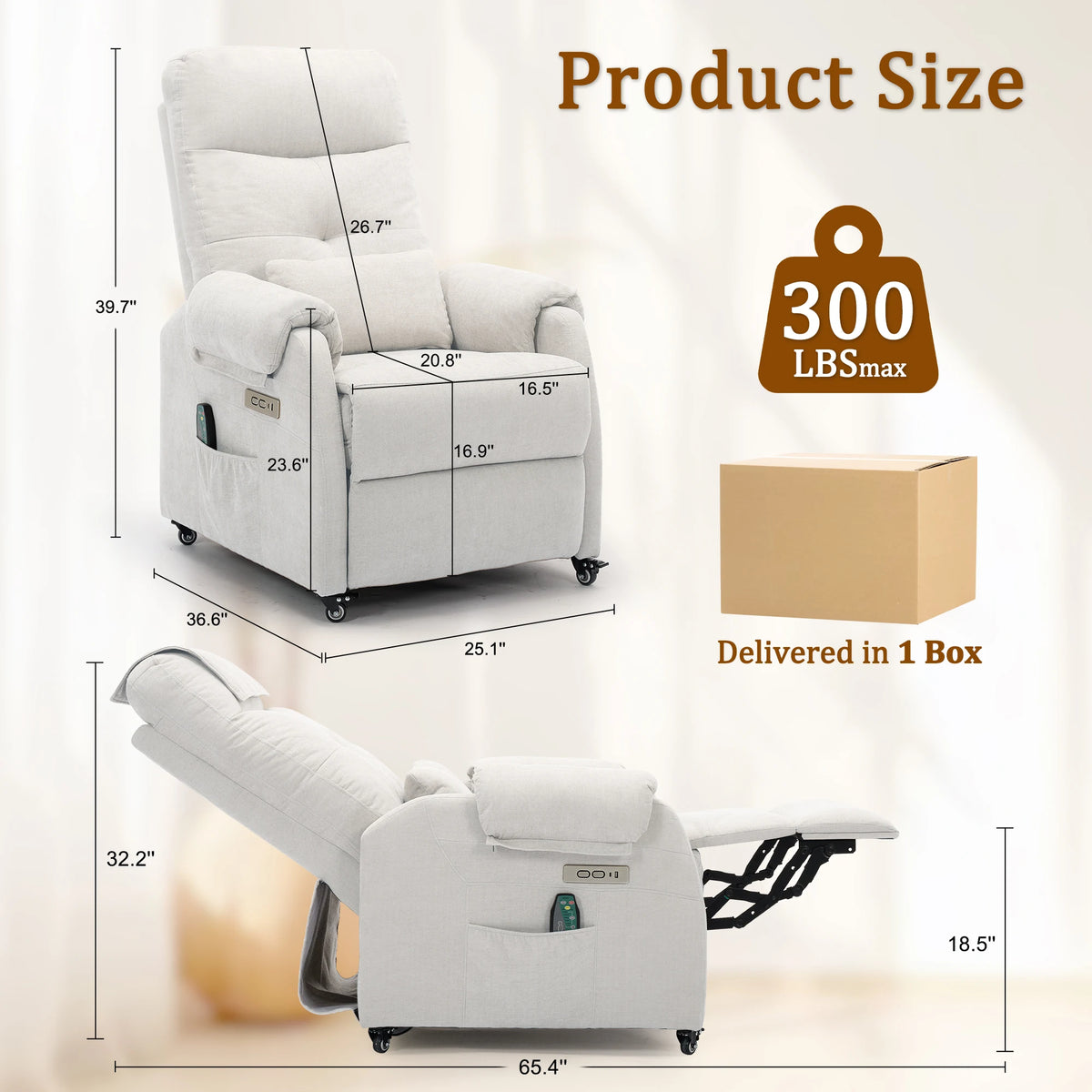 Korser Recliner Chair with Wheels and USB Ports for Home Living