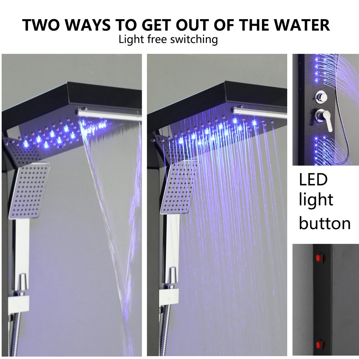 Stainless Steel Shower Panel With LED Head And Body Jets