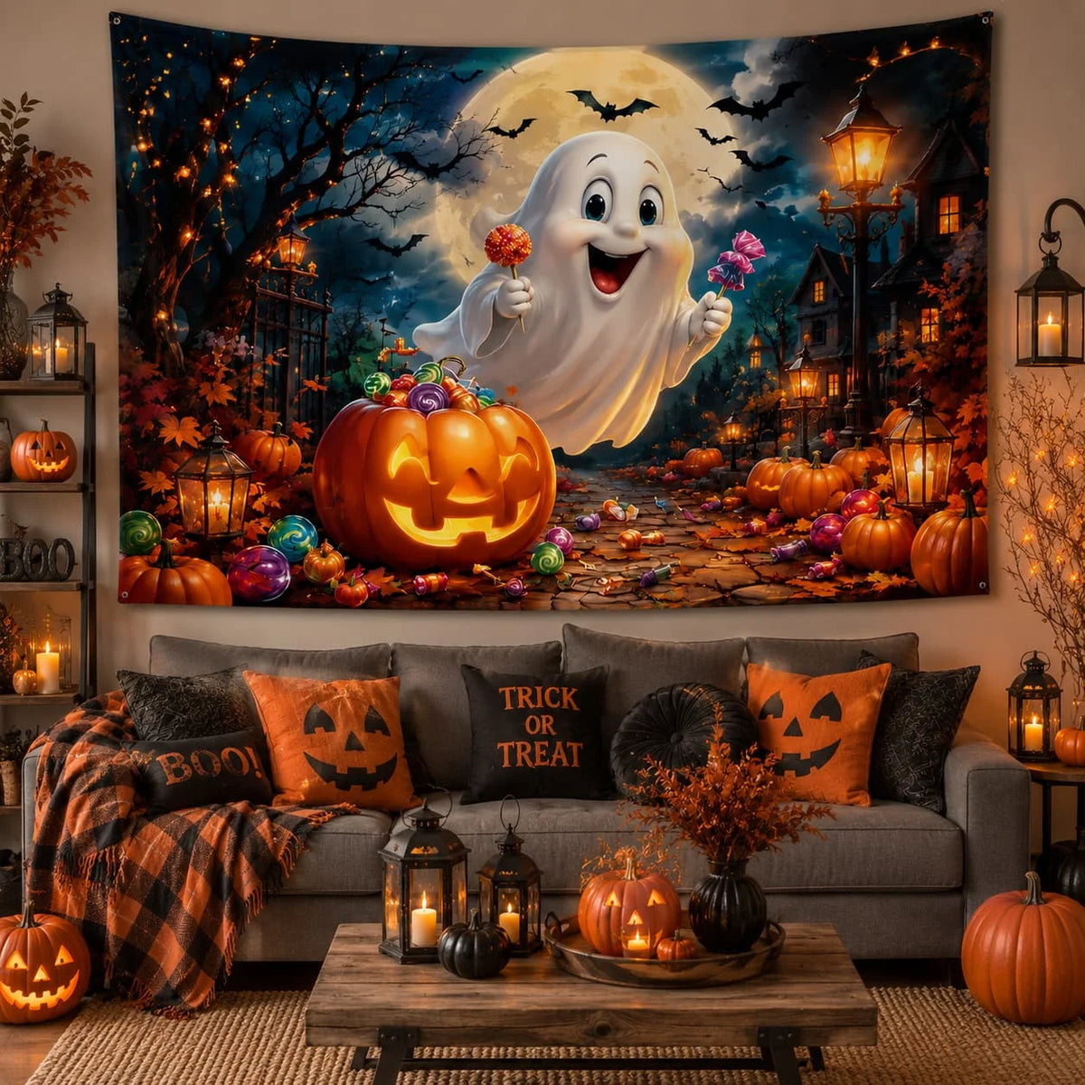 Halloween Ghost Pumpkin Door Banner for Candy Hunt Party Decor