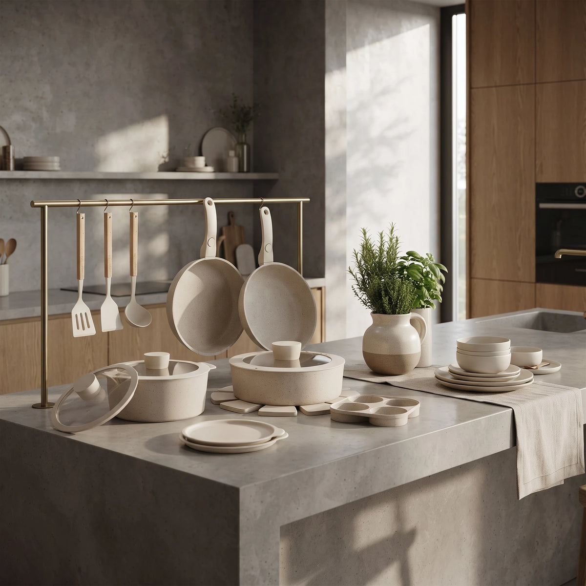 Ceramic Cookware Set With Detachable Handles Nonstick Induction Pots