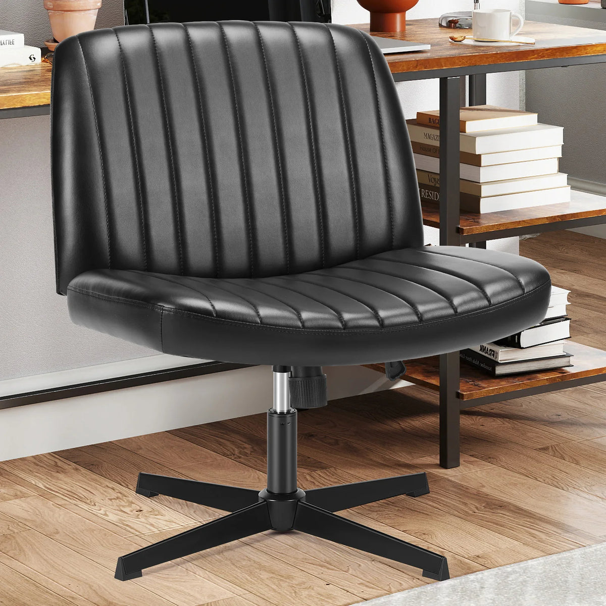 MCQ Ergonomic Armless Office Chair With Adjustable Height Padded Backrest