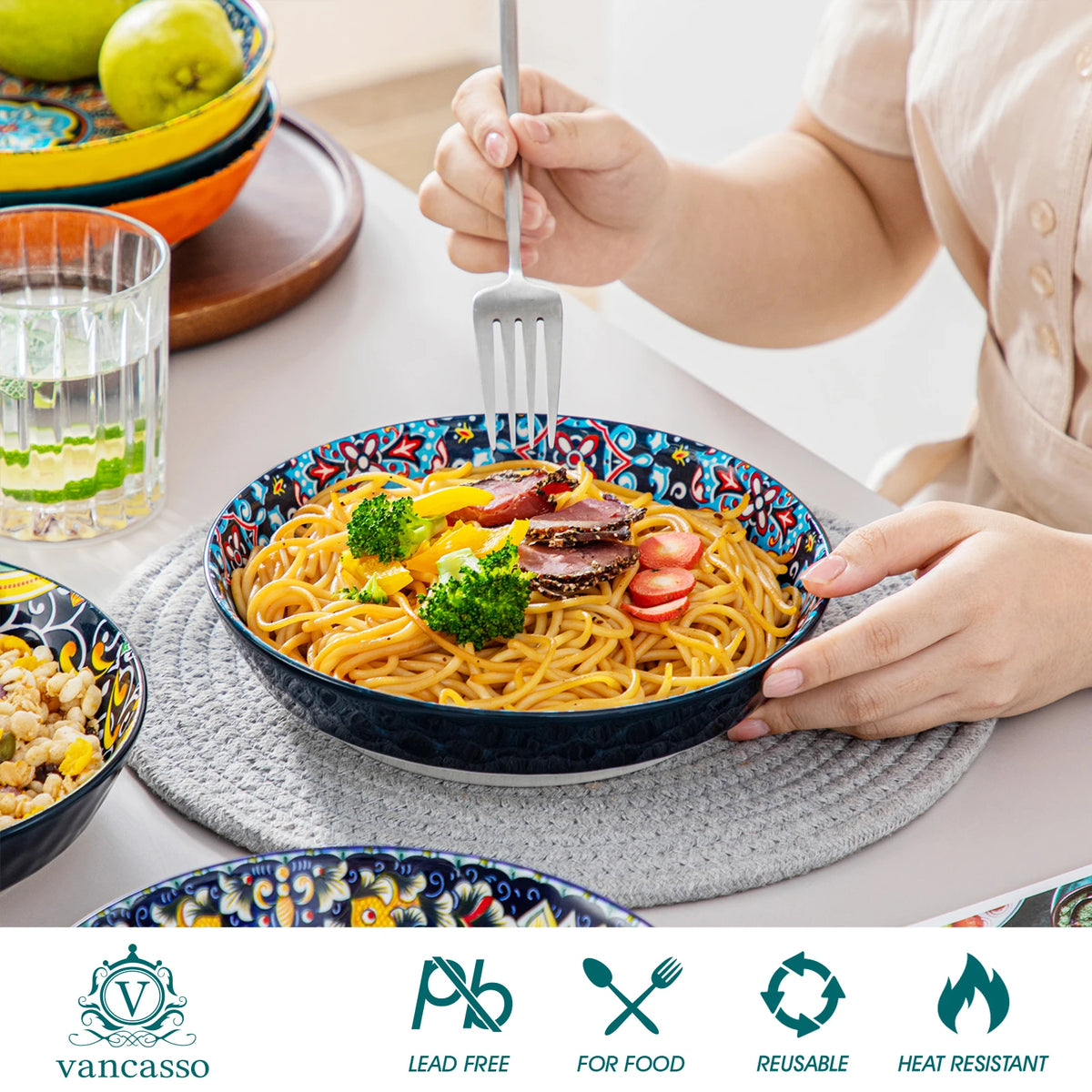 MALACASA Ceramic Dinnerware Set with Plates and Assorted Bowls