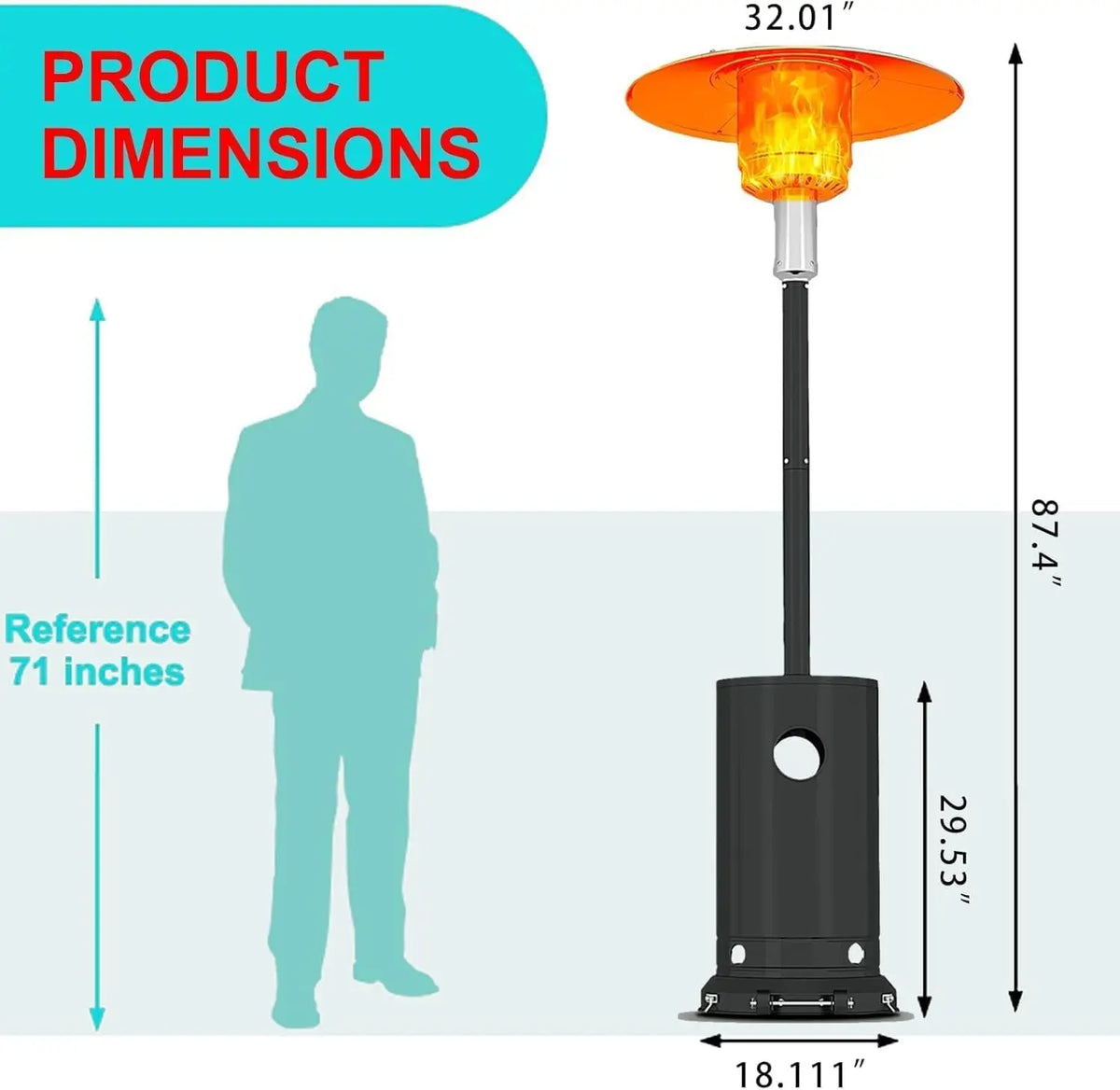 Studyset Stainless Steel Freestanding Gas Patio Heater With Wheels