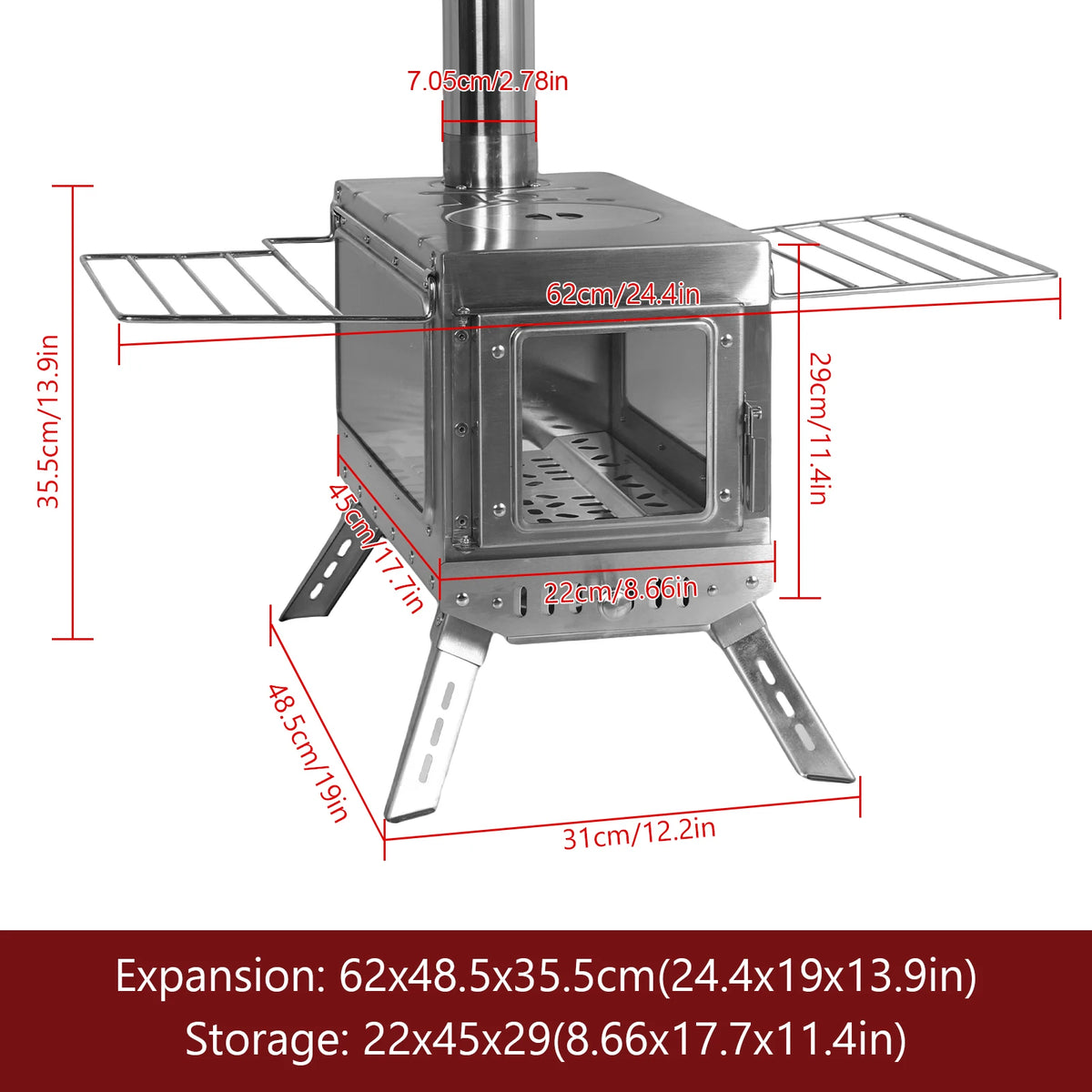 APWIKOGER Weatherproof Camping Stove with Chimney Pipe for Outdoor Heating