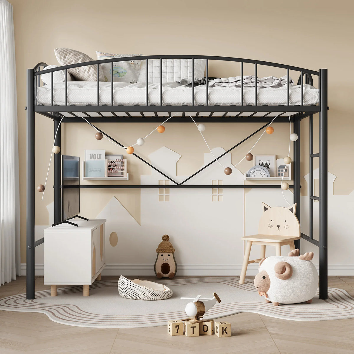 GarveeLife Heavy Duty Metal Loft Bed Frame With Guardrail