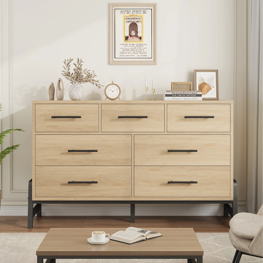 7-Drawer Dresser 52" Wide Freestanding Dresser - Wood/Mdf Body - Anti-Tip Safety, Large Storage for Bedroom/Living Room/Hallway