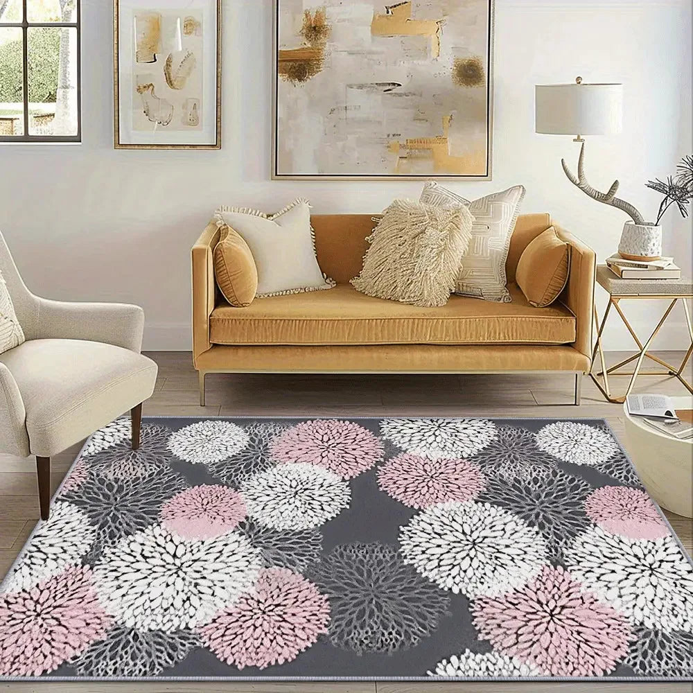 Soft Modern Floral Area Rug for Living Room and Bedroom