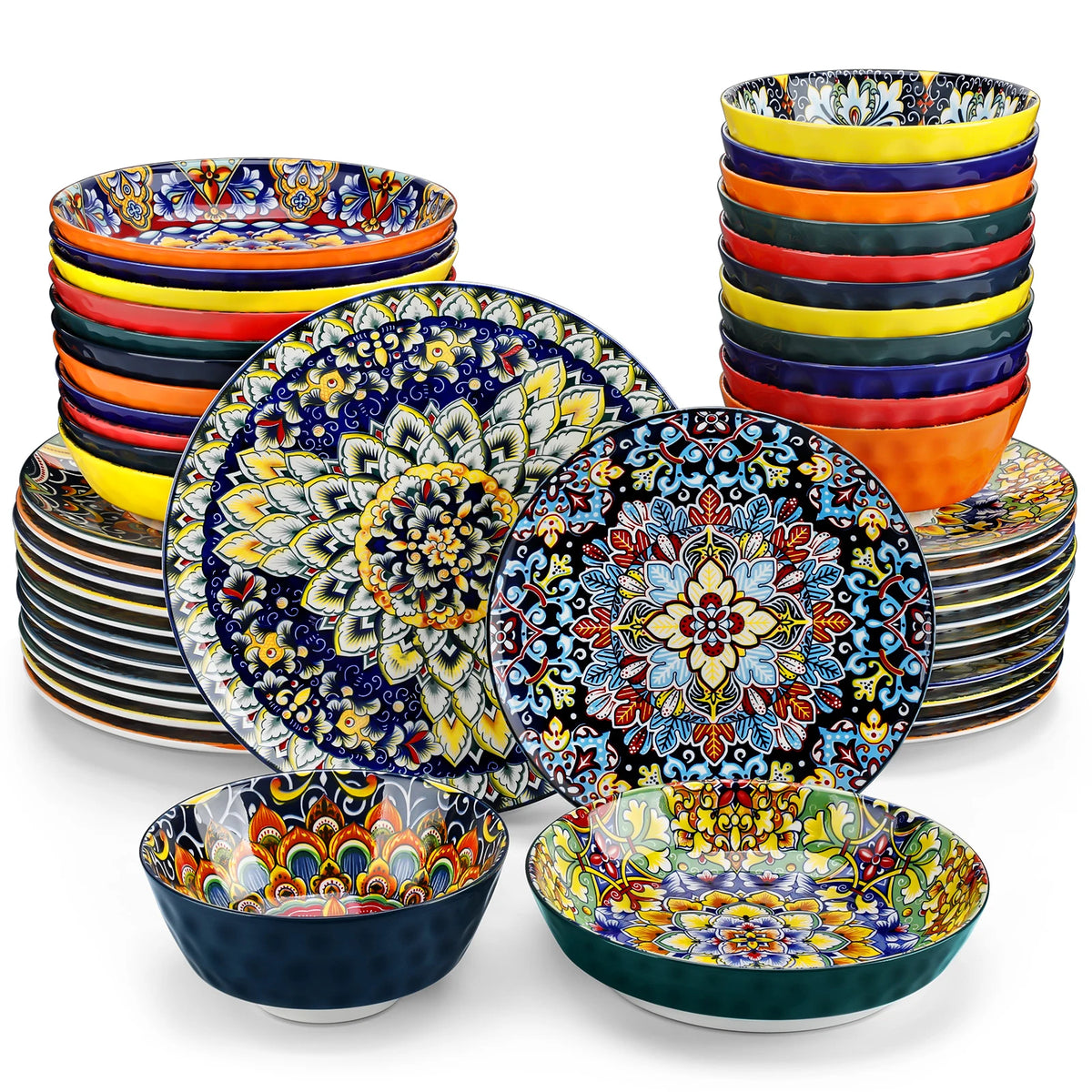 MALACASA Ceramic Dinnerware Set with Plates and Assorted Bowls