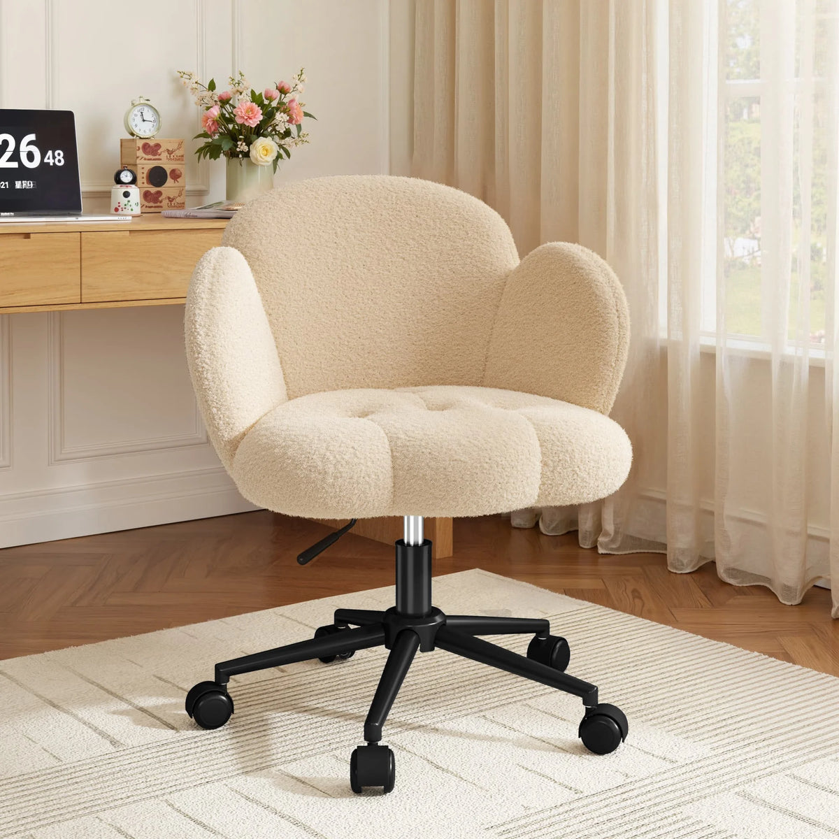EnHomee Petal Vanity Chair With Wheels, Adjustable Swivel Desk Chair