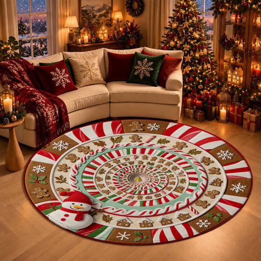 Christmas Candy Cane Gingerbread Snowman Snowflake Washable Velvet Area Rug