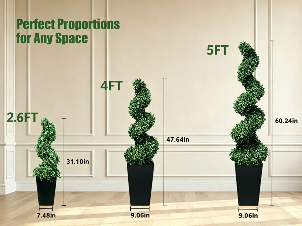 Olitree Artificial Boxwood Spiral Topiary Trees With Planters for Home