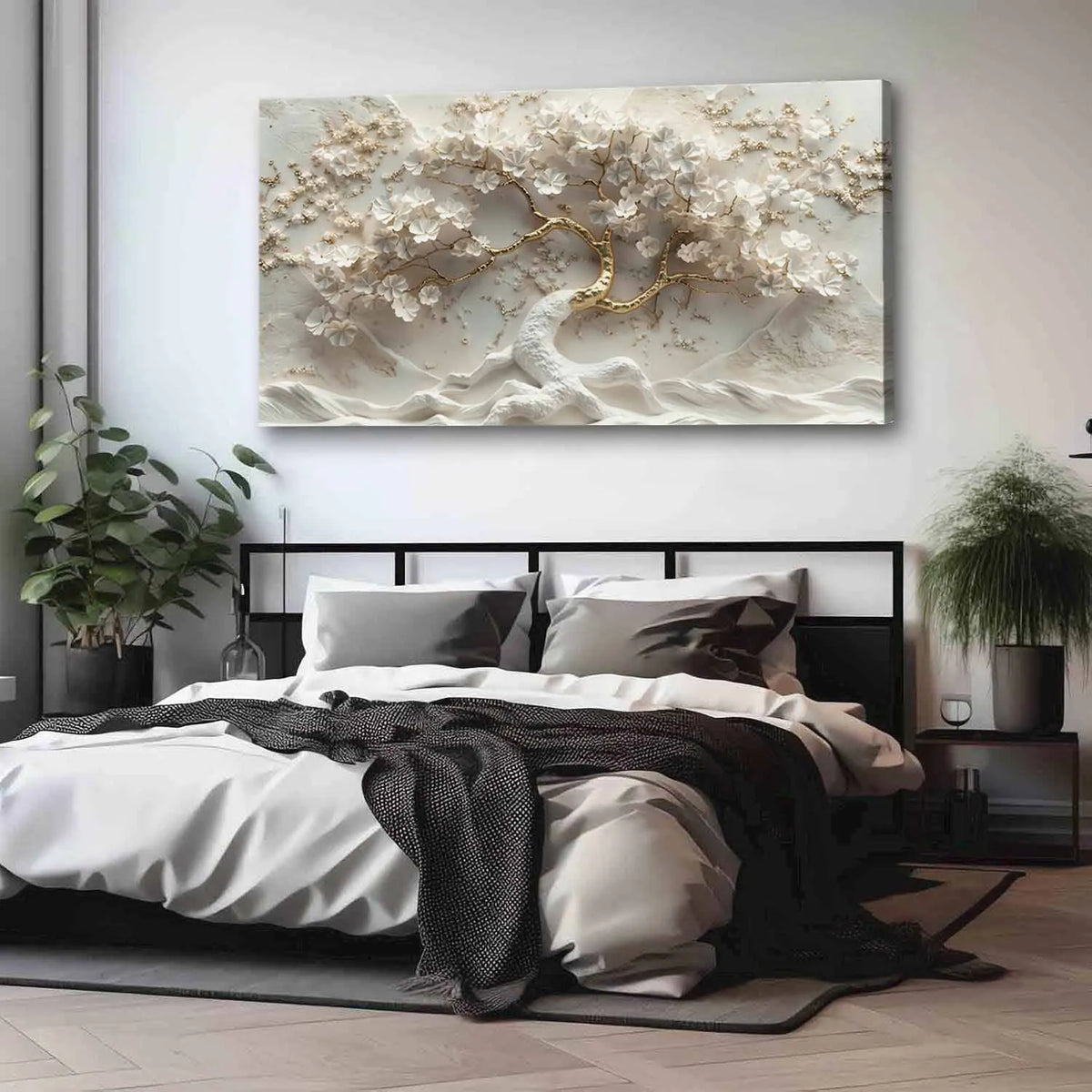 Floral Tree Canvas Wall Art With Framed 3D Flower Print