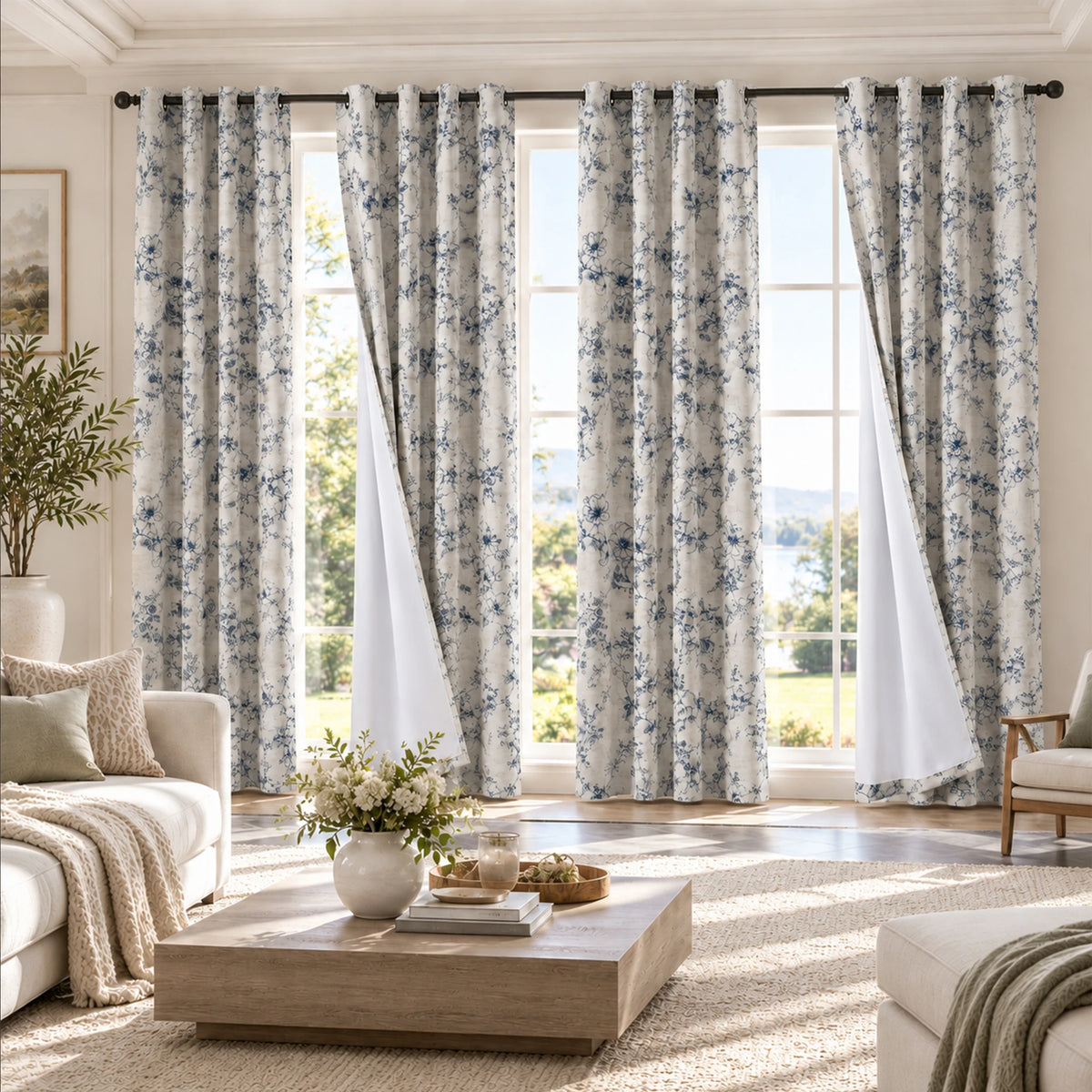 Floral Print Blackout Curtains With Thermal Insulation And Noise Reduction