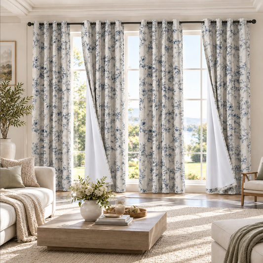 Floral Print Blackout Curtains With Thermal Insulation And Noise Reduction