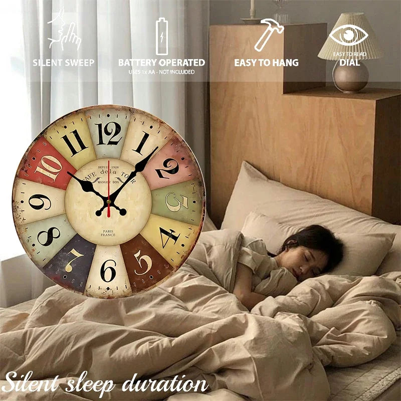 Rustic Farmhouse Wooden Silent Wall Clock for Home Decor