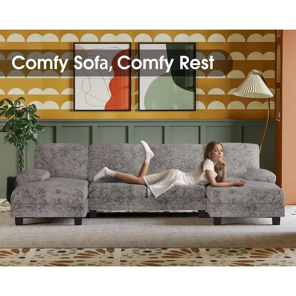 U Shaped Sectional Sofa With Double Chaise For Living Room